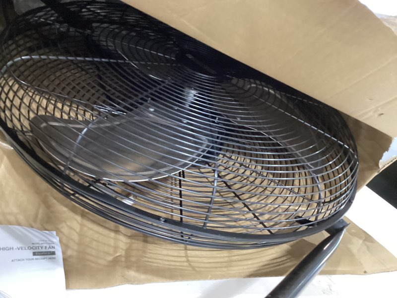 Condition photo showing As Is for amazon basics 20" high velocity industrial cooling floor fan with 3 speeds, tilt head, etl-listed safety compliance, metal housing and blades, for commercial space/garage/gym, 125w, black 20 inch (blades diameter) black