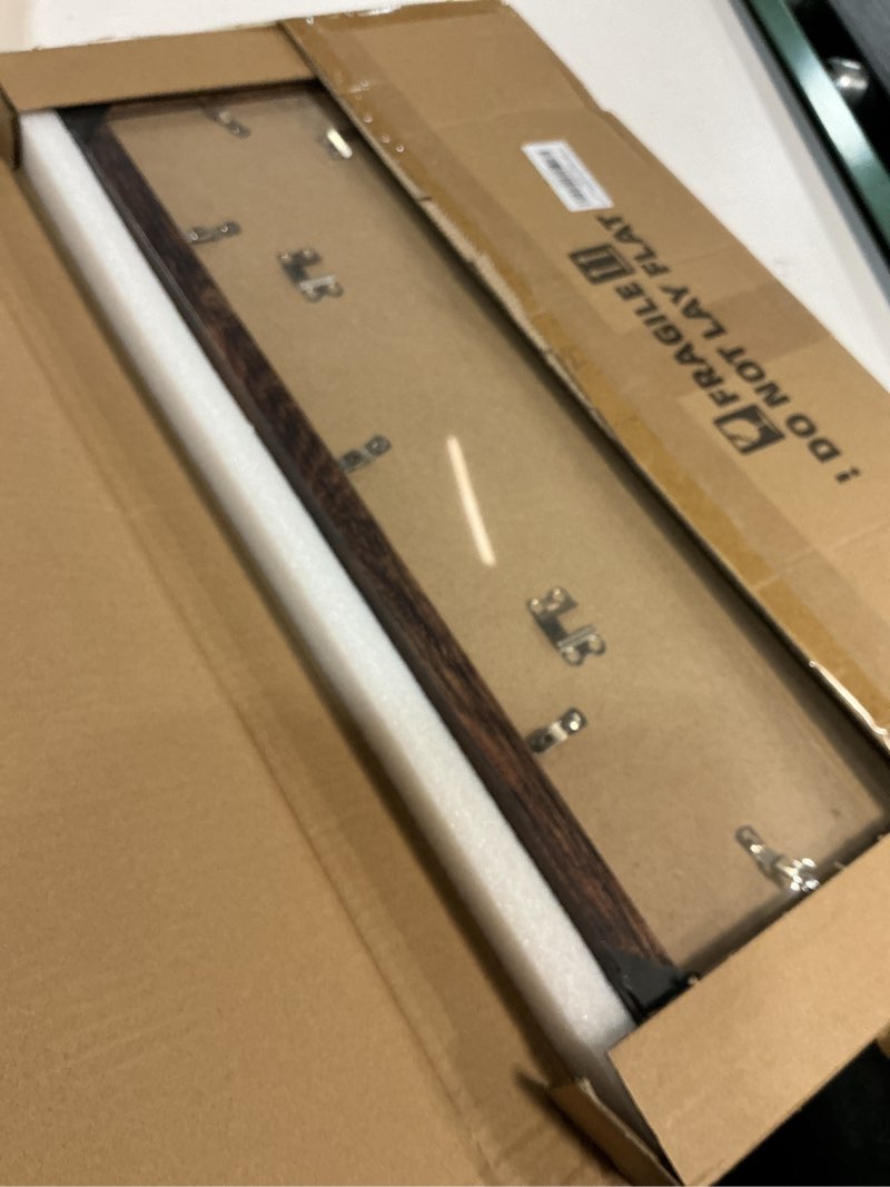Condition photo showing Good Condition for hongkee 10x20 picture frame set of 2, rustic brown wood frame with real glass collage frame, display pictures three 5x7 with mat or 10 x 20 without mat - horizontal or vertical wall mounting 10x20 in matted to 3-5x7 rustic brown