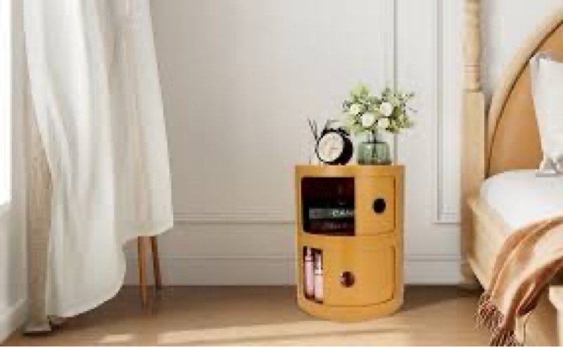 2-Tier Round Bedside Table, Narrow Storage Cabinet, Small Stylish Storage Cabinet, no Installation Required, Suitable for Living Room and Bedroom, Small Space