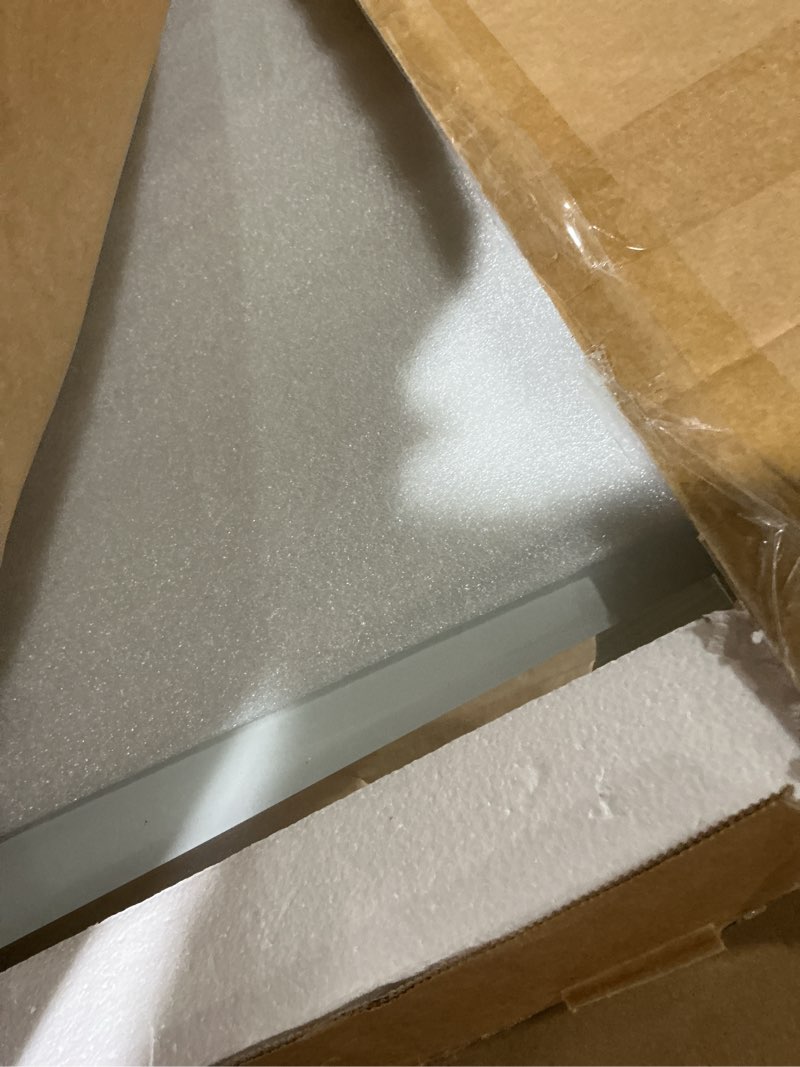 Condition photo showing As Is for delma led bathroom mirror with lights, 30x50 vanity mirror for bathroom wall, anti-fog, dimmable, front lit & backlit, memory function, shatterproof tempered glass, 3 color modes(horizontal/vertical) 3 light modes 30"l x 50"w
