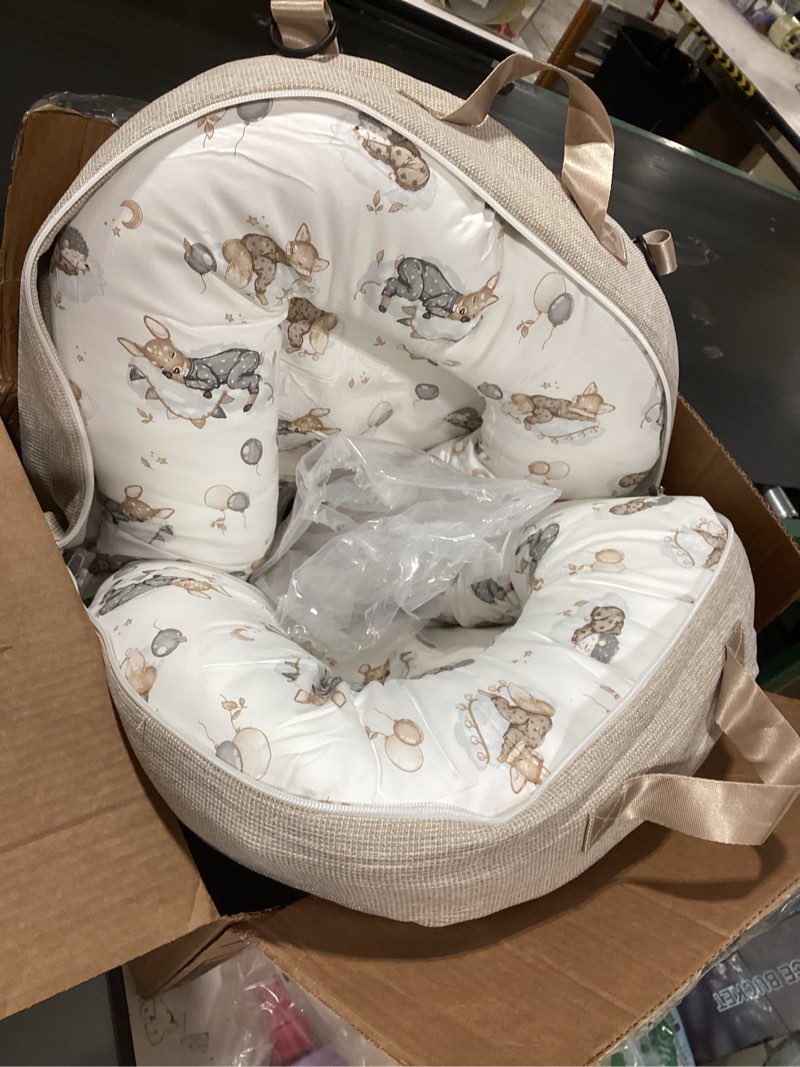 Condition photo showing Good Condition for similiar productbaby lounger for newborn 0–24 months, baby pillow & baby nest lounger, organic cotton breathable infant pillow, portable baby nest for home & travel (light grey) grey deer
