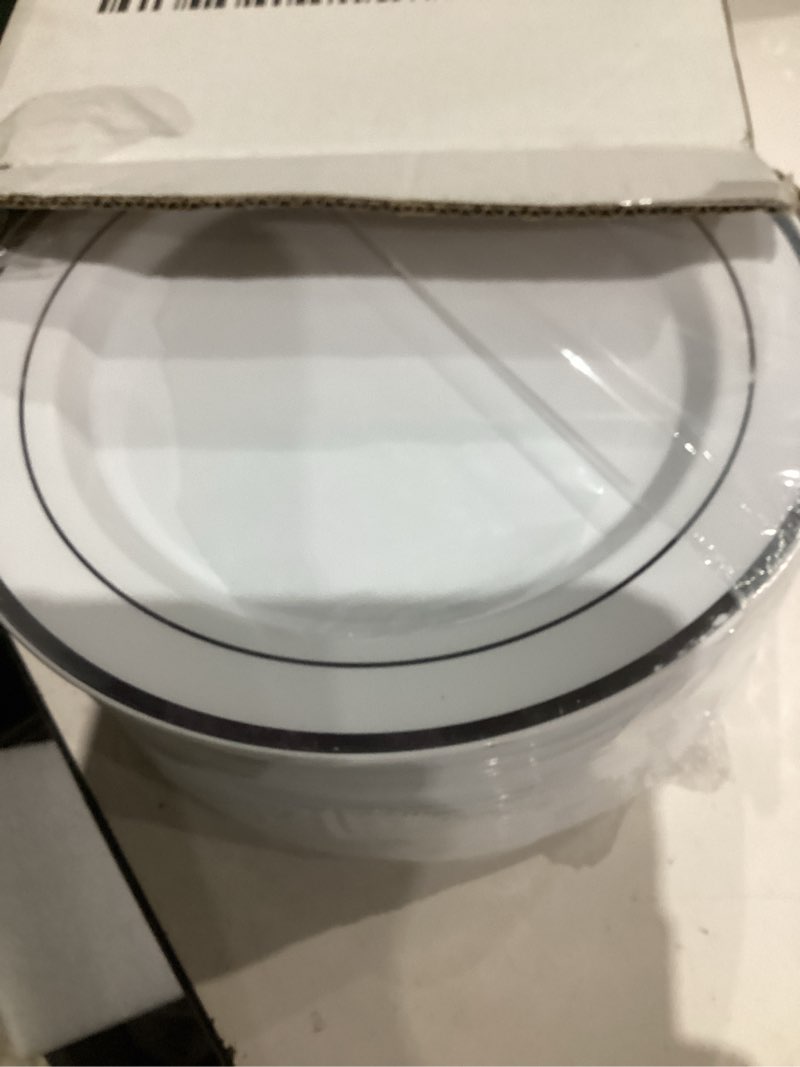 Condition photo showing Good Condition for WELLIFE Silver Plastic Dinner Plates 72 Pieces, 10.25" Silver Disposable Plates, Premium Hard Plastic Lunch Plates, Ideal for Wedding and Party Silver 72PCS(10.25inch)