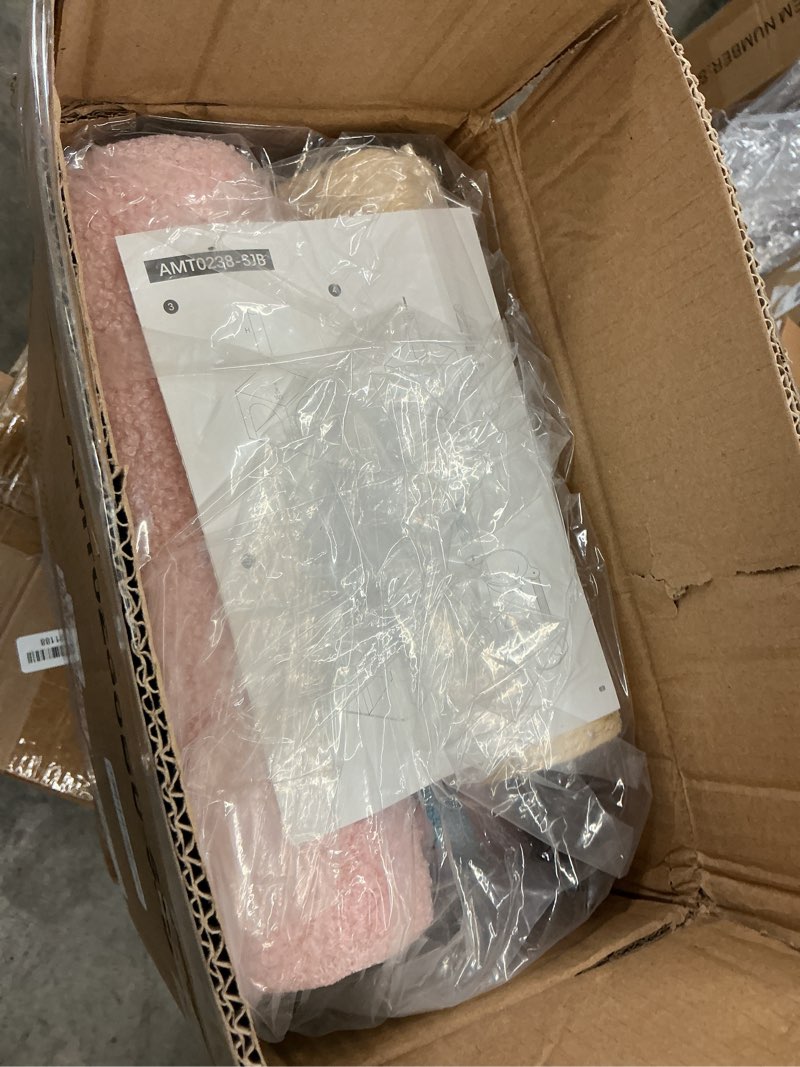 Condition photo showing New/Like New for flower cat tree with large metal frame hammock, 35" pink cat tower with sisal scratching posts for small indoor cats, cat condo with blue top perch for kittens, fluffy ball, pink