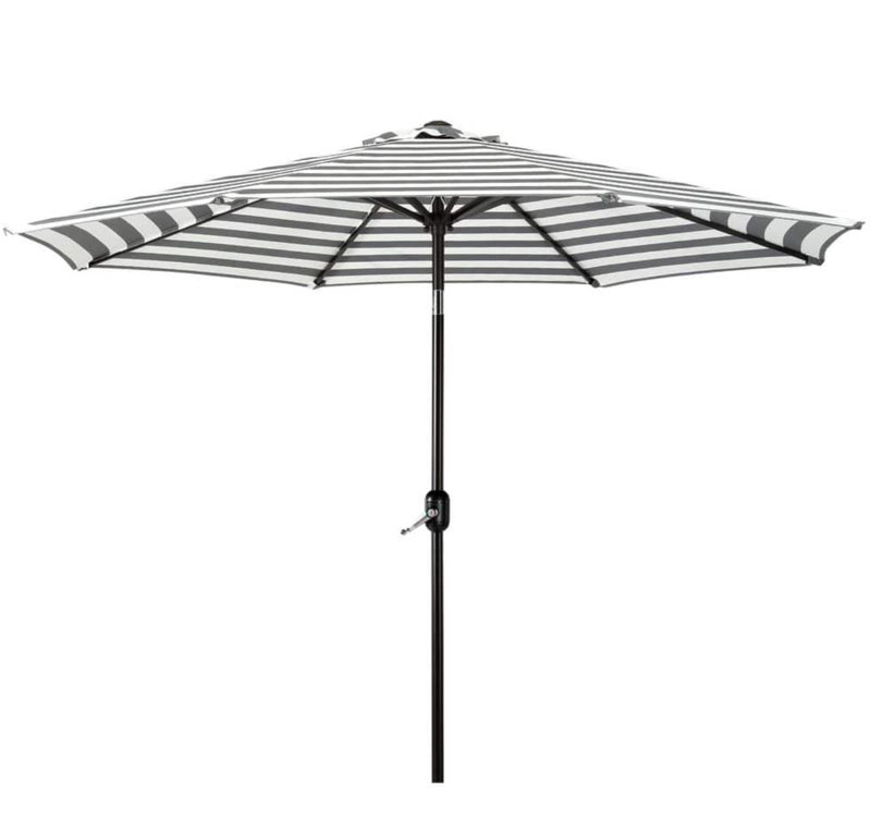 westin outdoor 9 ft patio market umbrella with tilt & crank  gray /white stripe