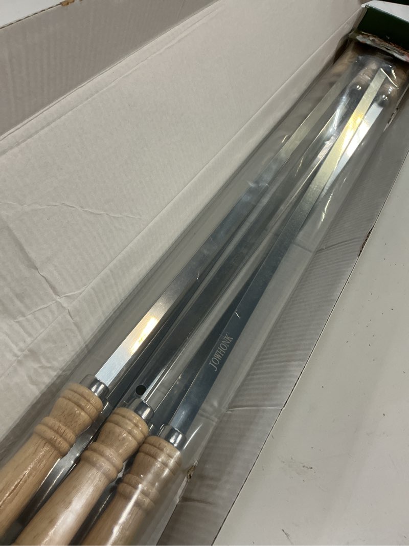 Condition photo showing New/Like New for 23.5" long 304 stainless steel skewers for kabobs with wood handle,heavy duty wide flat metal kebab skewer,kabob skewers for grilling,bbq barbecue skewer reusable for outdoor grill?6 pcs? 23.5 inch?6 pcs?