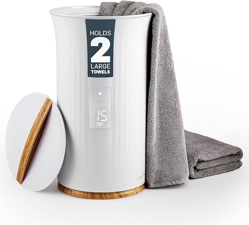 live fine towel warmer | bucket style luxury heater with led display, adjustabke time, auto shut-off | fits 40” x 70” oversized towel