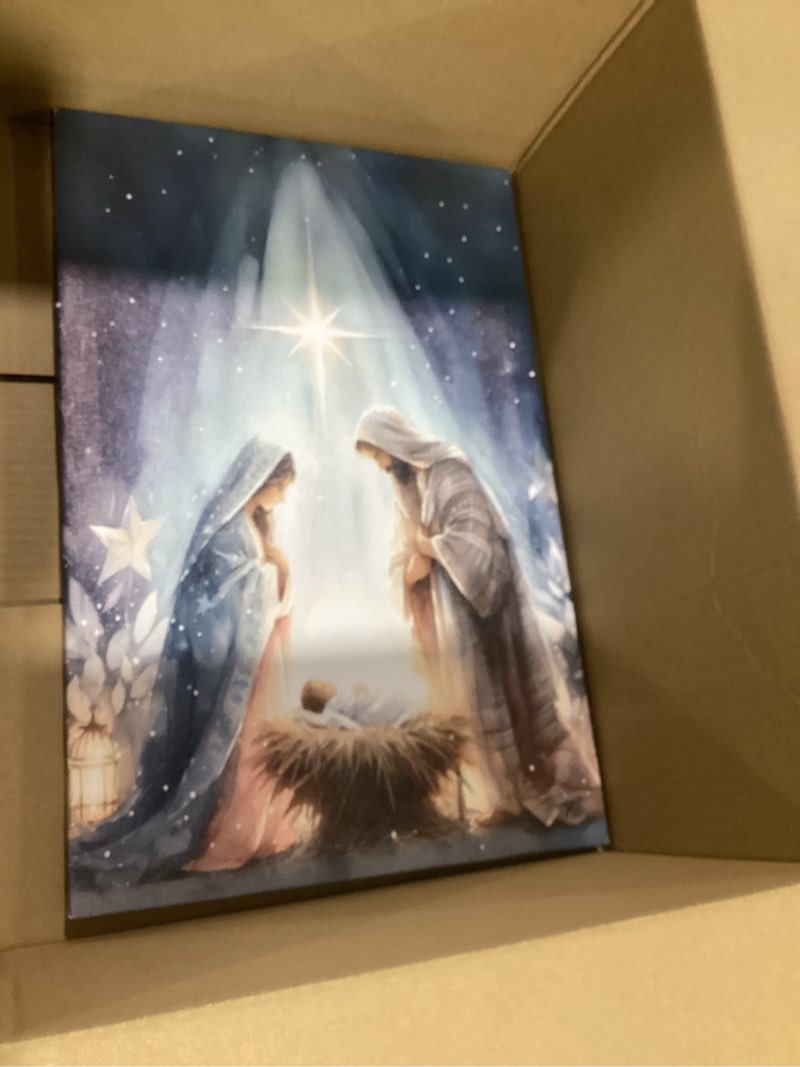 Condition photo showing Good Condition for Birth of Jesus Art Nativity Painting Star of Bethlehem Holy Family Painting Woman and Baby Jesus Christmas Christian Art Home Decor Wall Decor canvas print wall art poster Birth of Jesus Art 20x30in Frameless