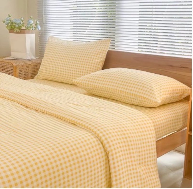 NSNLGSGC King Size Comforter Set, Yellow Gingham Bedding Comforter Sets, Yellow Grid Bed Comforter 3 Pieces (1 Comforter, 2 Pillowcases)