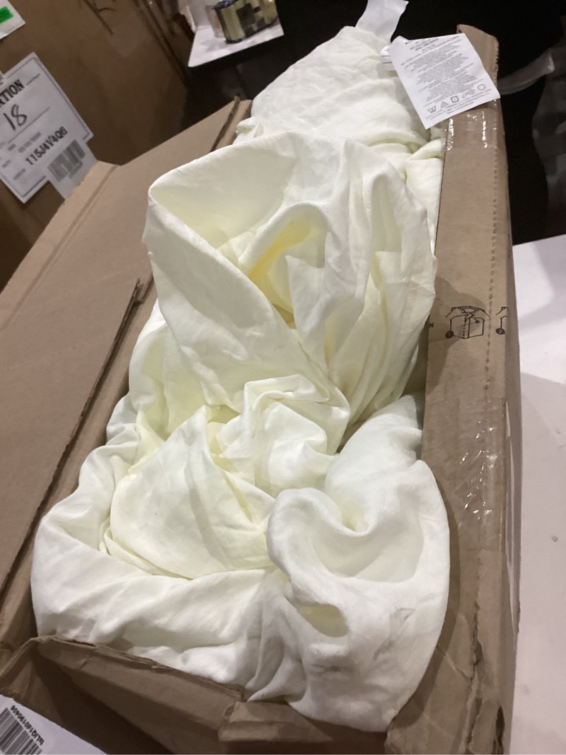 Condition photo showing As Is for lush decor ruffle skirt bedspread set - 3-piece luxurious farmhouse bedding - elegant ruffle detail - timeless style - soft lightweight sheets - king, ivory california king ivory