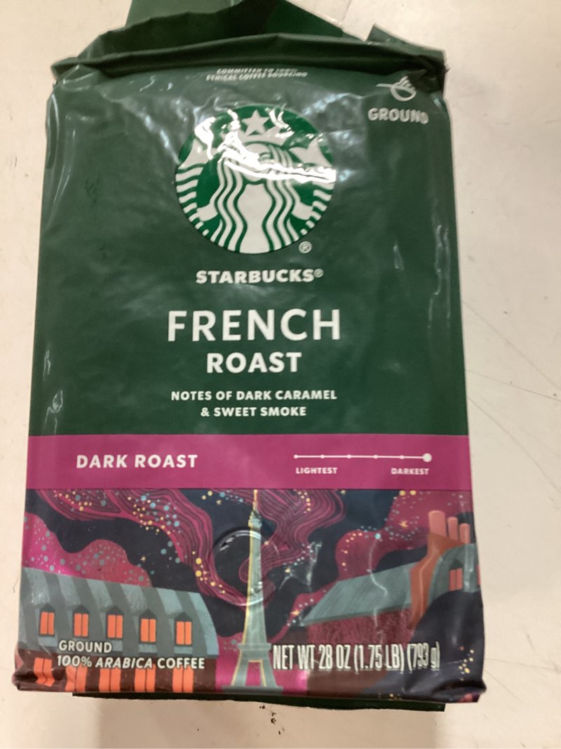 Condition photo showing New/Like New for Starbucks Ground Coffee, Dark Roast Coffee, French Roast, 100% Arabica, 1 bag (28 oz) French Roast 28 Ounce (Pack of 1) best by 1/24/2026
