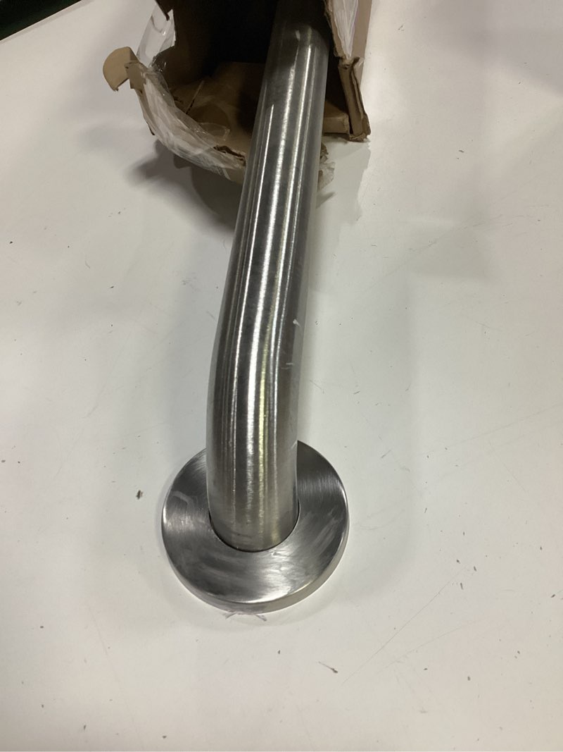 Condition photo showing As Is for moen home care bathroom safety 16 inch handicap grab bar for bathtub and shower with storage shelf, elderly assistance product, brushed nickel, r2356dbn brushed nickel grab bar