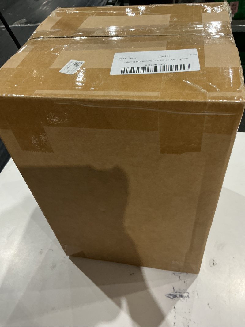 Condition photo showing New/Like New for 8 inch hooded wall vent with screen and damper, galvanized steel wall exhaust vent cover with duct clamps and aluminum foil tape for kitchen range hood and dryer, bathroom exhaust, basement, white