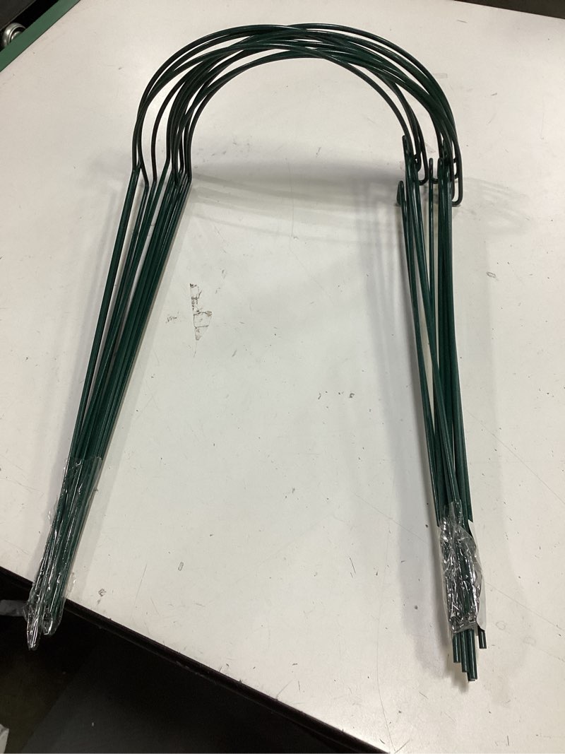 Condition photo showing Good Condition for higift 12 pack plant stakes for indoor plants, metal garden peony support cages, outdoor plant supports ring prop, large plant stake for hydrangea,rose,flower,vine,potted plants (10" w x 15.8" h) green - 12 pack 10" w x 15.8" h