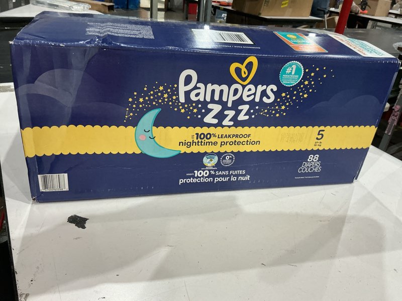 Condition photo showing Good Condition for pampers zzz overnight diapers, size 5 (27+ lbs), 88 count, nighttime protection disposable baby diaper, night time leak and skin protection size 5 88