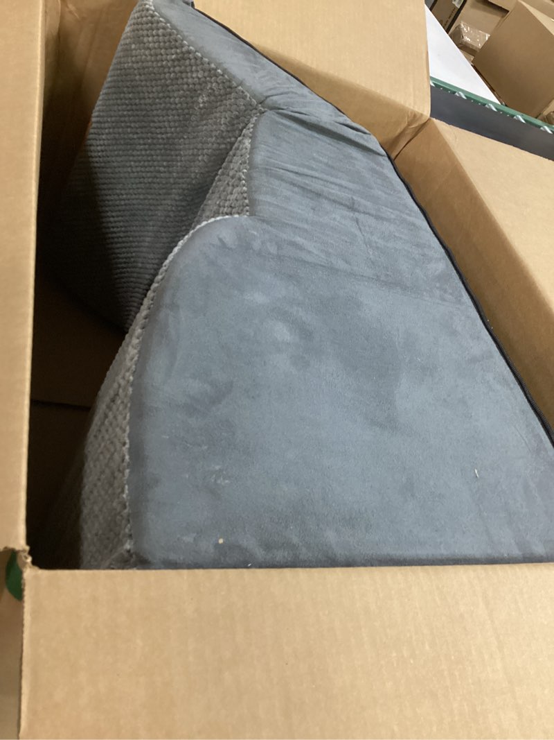 Condition photo showing As Is for topmart high density extended foam dog ramp&steps 3 tiers,15.7" high,non-slip dog stairs with removable cover,soft foam pet ladder,best for injured,older cats,pets with joint pain grey extended 3-step,15.7"h