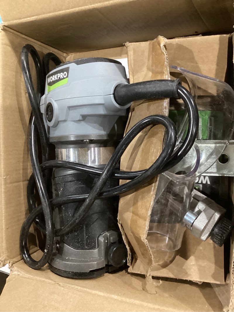 Condition photo showing As Is for WORKPRO Compact Router Kit, 6.5 Amp Corded Hand Trimmer Router Tool, 6 Variable Speeds Wood Router for Woodworking Slotting Trimming W125225AE