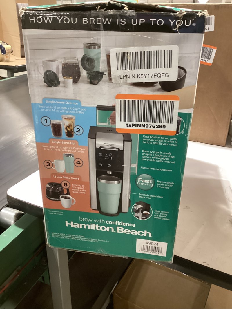 Condition photo showing Good Condition for Hamilton Beach FlexBrew Advanced 5-in-1 Programmable 12 Cup Drip and Single Serve Hot & Iced Coffee Maker with Movable 60 oz. Water Reservoir, Use Pod Packs and Grounds, Fast Brewing, Black (49924)