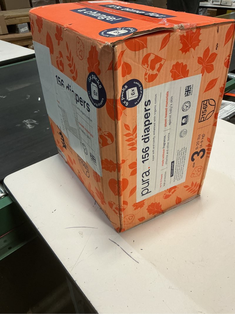Condition photo showing New/Like New for pura sensitive soft sustainable baby diapers size 3, 156 count (choose your size and count)