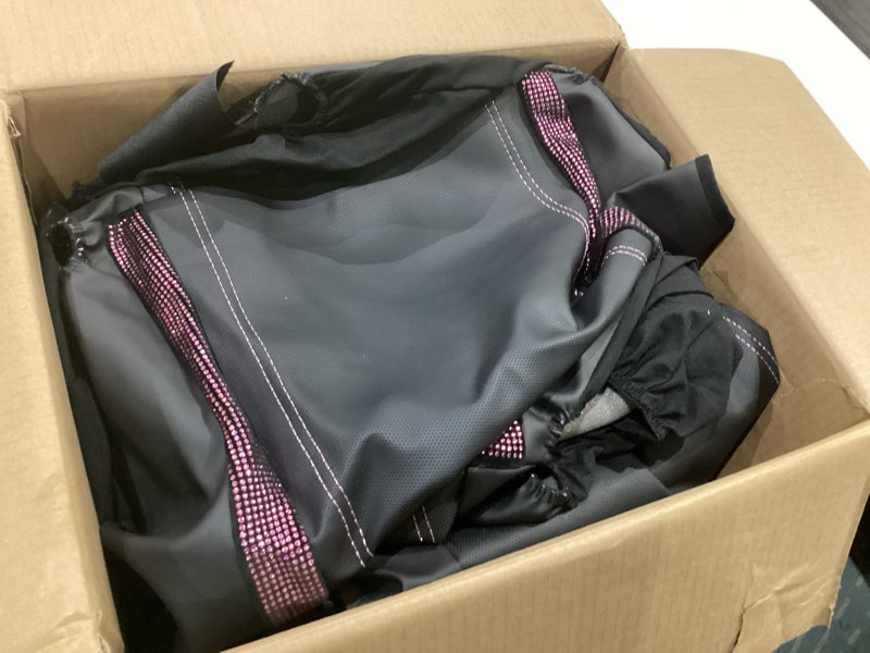 Condition photo showing As Is for bling diamond car seat covers full set, shining rhinestone waterproof faux leather, rear with zipper, universal fit automotive glitter crystal sparkle strips for women girl, black pink full set pink diamond