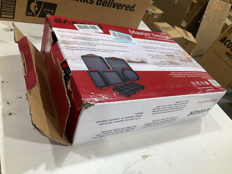 Condition photo showing As Is for BAKKENMASTER Baking Set – 6 Piece Kitchen Oven Bakeware Set – Deluxe Non-Stick Black Coating Inside and Outside – Carbon Steel – Red Silicone Handles – PFOA PFOS and PTFE Free by Bakken Black 6 Piece Set