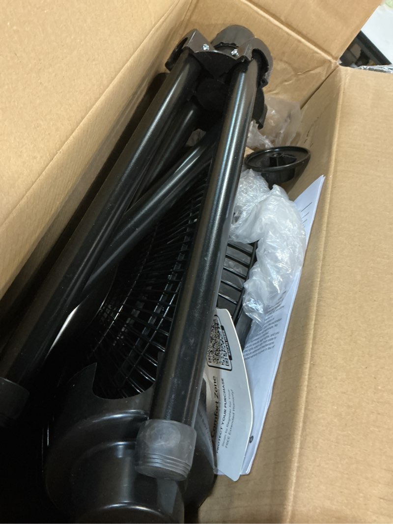 Condition photo showing Good Condition for comfort zone 16” oscillating pedestal fan  3-speed options  90-degree oscillating head  adjustable height and tilt  powerful air flow  black