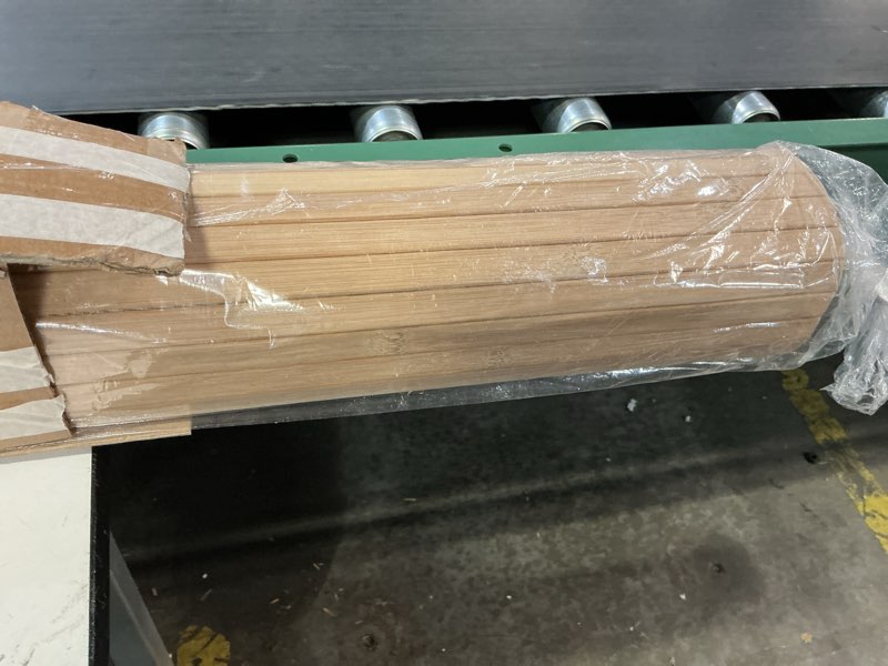 Condition photo showing Good Condition for fonuno bamboo wall panel for interior decoration bamboo pole wrap roll natural wainscoting paneling decorative wall slat covering for living room, bedroom, office (16 inch x 96 inch, carbonized) 96"l x 16"w carbonized