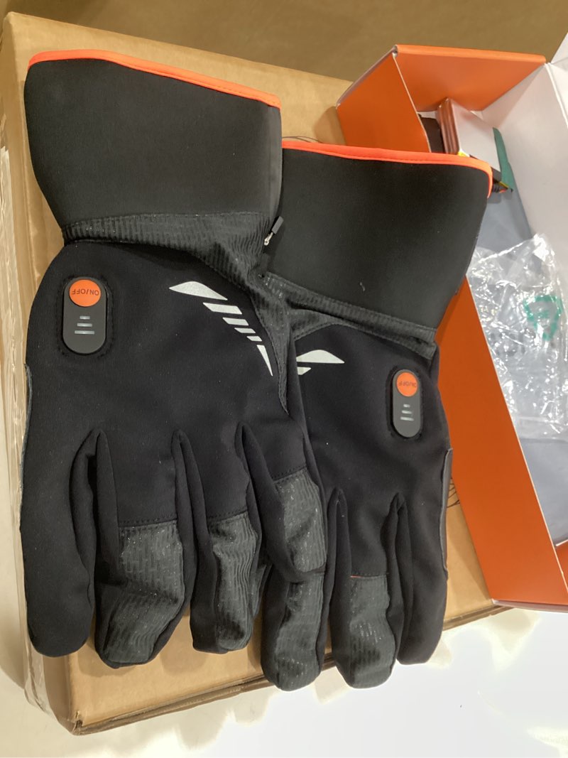 Condition photo showing Good Condition for heated gloves for men women, rechargeable waterproof heated work gloves with arthritis raynaud's relief for ski golf hiking driving black+orange xx-large