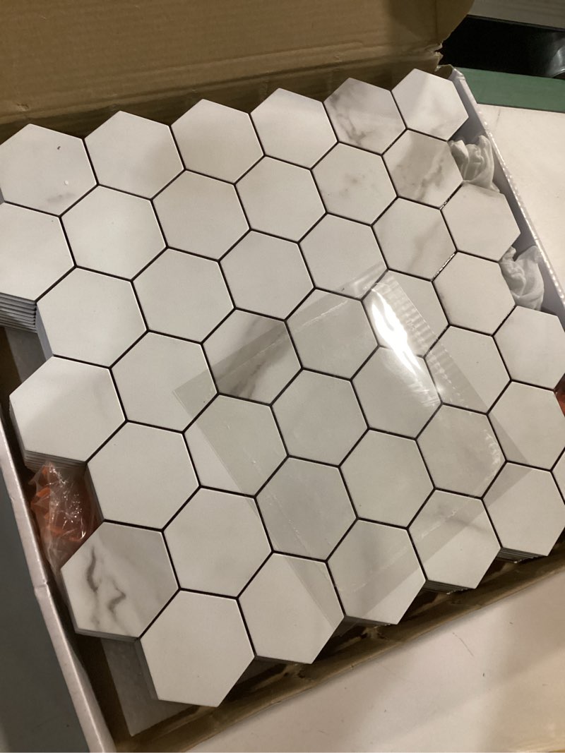 Condition photo showing Good Condition for STICKGOO Peel and Stick Backsplash for Kitchen, Self-Adhesive Tile Hexagon Mosaic Tiles (10 Sheets, White Marble )