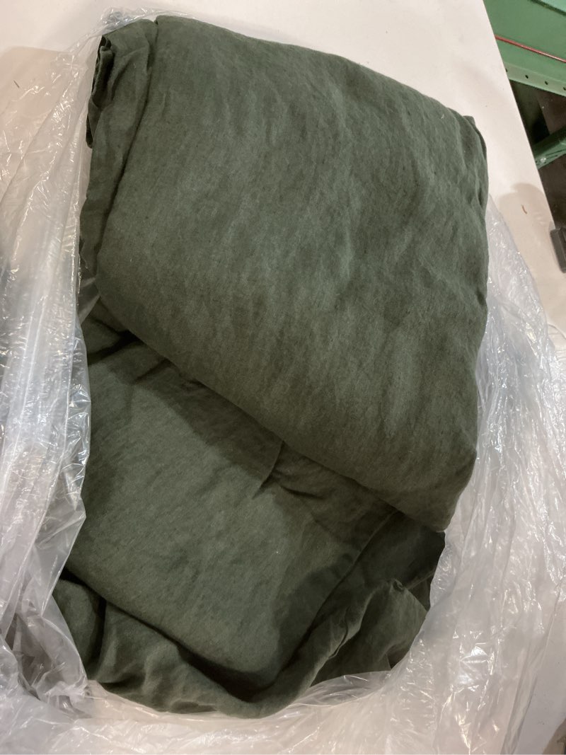 Condition photo showing As Is for quince european linen duvet cover set, full/queen, pine