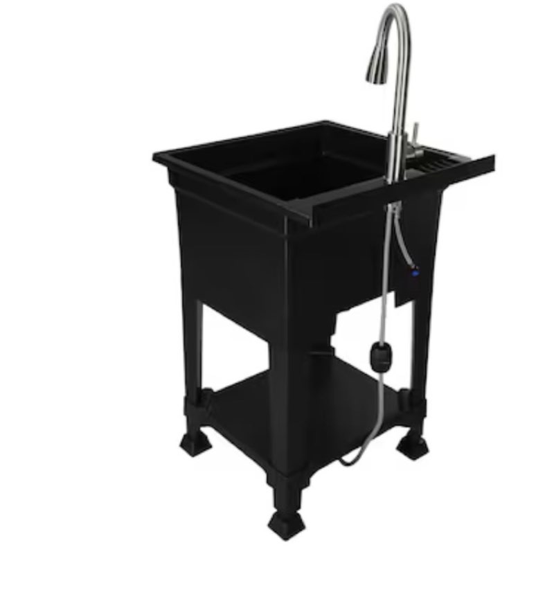 project source 24-in x 24-in 1 -basin black freestanding utility tub with drain with faucet