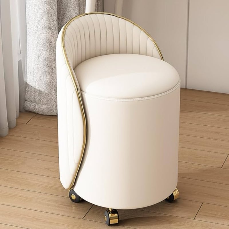 PU Leather Vanity Stool Chair with Storage, Modern Multifunctional Chairs for Makeup, Bedroom, Storage Dressing Stools with Wheels, Movable Vanity Chair (Milky White-with Wheels)