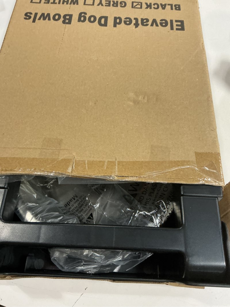 Condition photo showing Good Condition for Elevated Dog Bowls, Dog Feeder with 1*Stainless Steel Dishes & 1*Slow Feeder Bowl, 5 Heights Adjustable Raised Stand for Medium Large, Food Dishes with Non-Slip Feet 1 Basic&1Slow Bowl For Medium Large Dog Black