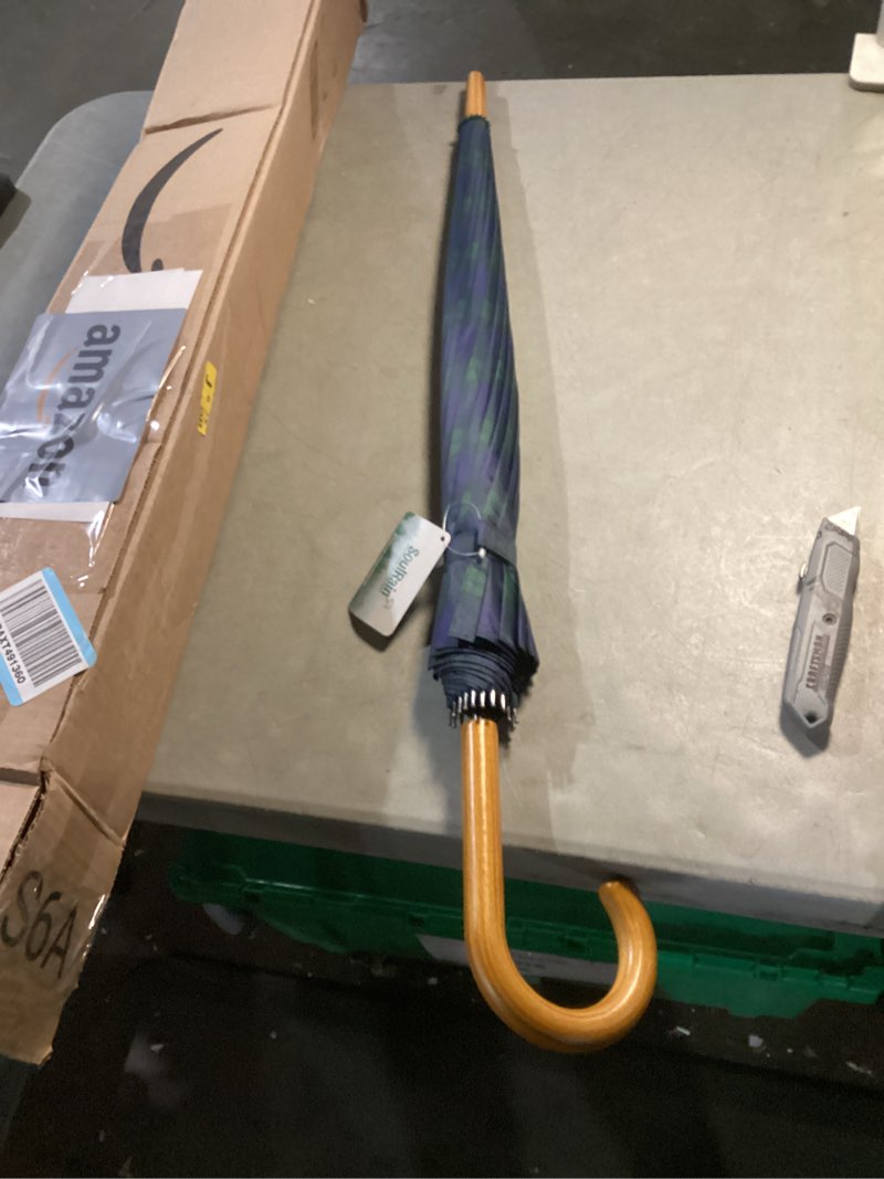 Condition photo showing Good Condition for soulrain travel umbrella - compact umbrella for rain - perfect large auto folding umbrella - ideal car umbrella, small umbrella, and travel companion plaid blue