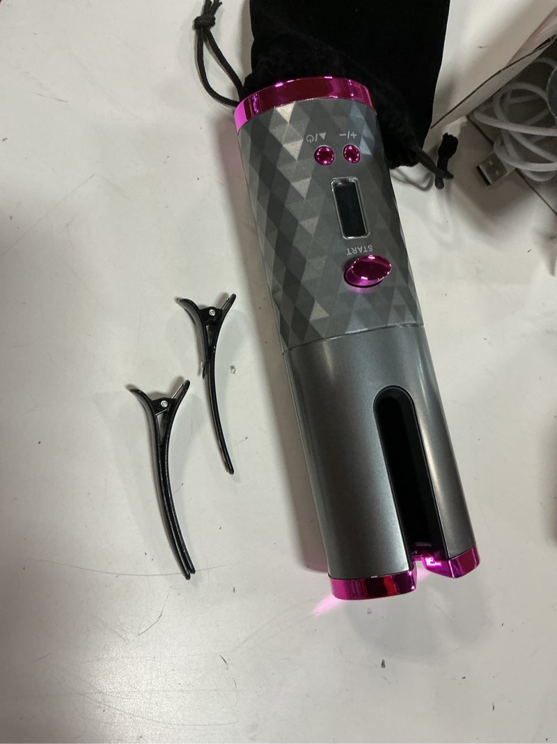 Condition photo showing As Is for automatic curling iron, hair curling iron for hair styling, cordless auto hair curler, with 6 temps and timers, auto shut-off, fast heating, rechargeable cordless hair curler 1 (gray)