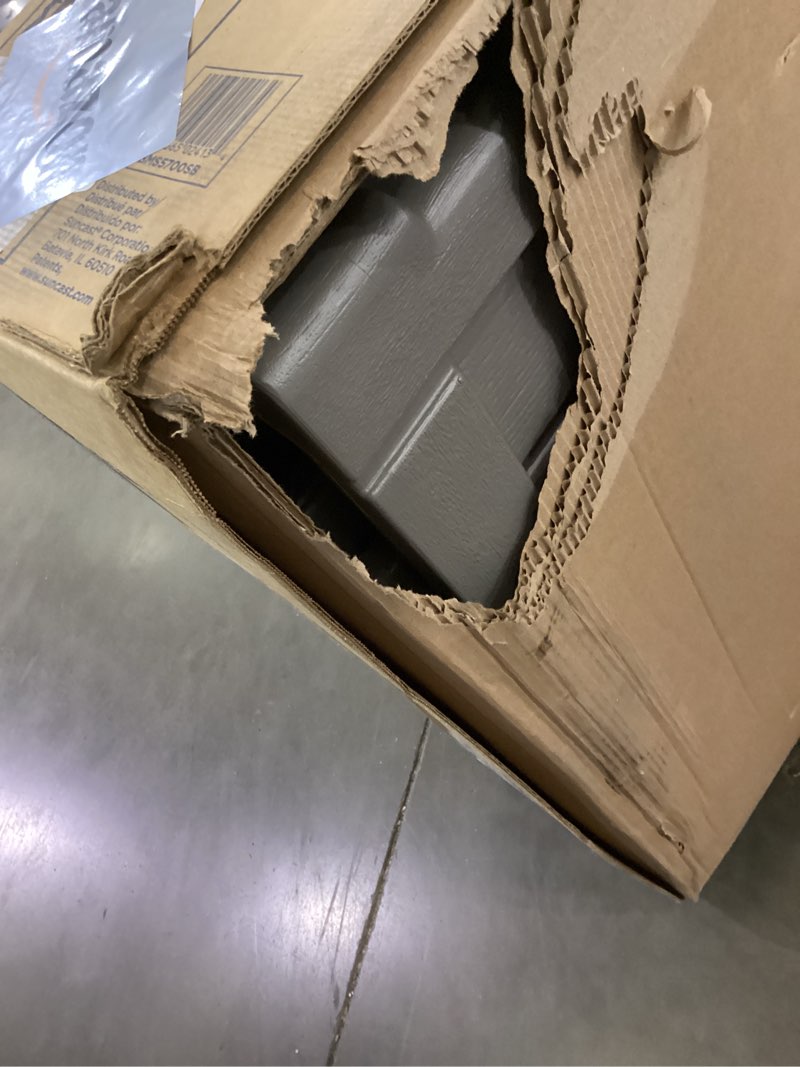 Condition photo showing As Is for Suncast Outdoor Storage Cabinet Waterproof Resin Vertical Outdoor Storage Shed (54 cu. ft.) for Patio, Garden Tools, Cushions, & Equipment. Weatherproof Plastic Multi-Wall Design, Capacity Made in USA