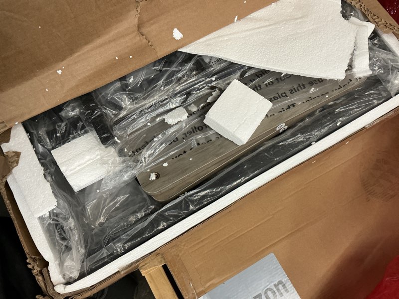 Condition photo showing New/Like New for Shintenchi Kitchen Table Chairs Set of 4, Dining Table Set for 4 with Bench and Chairs, 4 Pieces Kitchen Table Set with Storage Rack & Metal Frame for Small Space, GREY