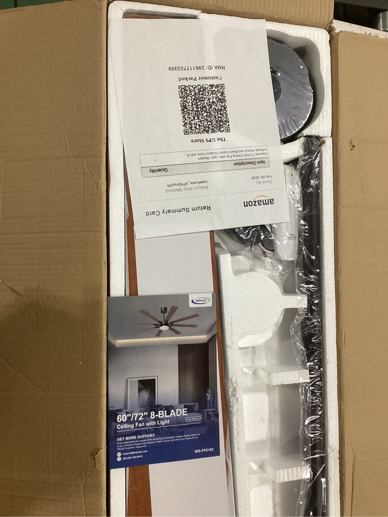 Condition photo showing Good Condition for Depuley 72-Inch Ceiling Fan with Light: Modern 8-Blade Walnut and Black Indoor Outdoor Fans with Remote App Control Dimmable Light - Ultra Quiet DC Motor Reversible 6 Speed Timer Walnut and Black 72 inch-with light