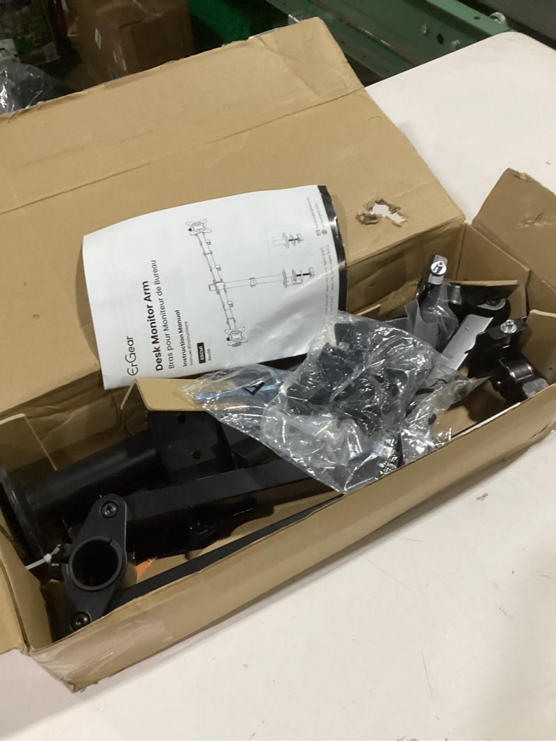 Condition photo showing As Is for ErGear Dual Monitor Stand, Heavy Duty Adjustable Monitor Desk Mount for 2 Screens up to 32 Inches, Fully Adjustable Height, Tilt, Swivel, Rotate, Supports 17.6 lbs per Monitor Arm, Easy Installation 13" - 32" Black