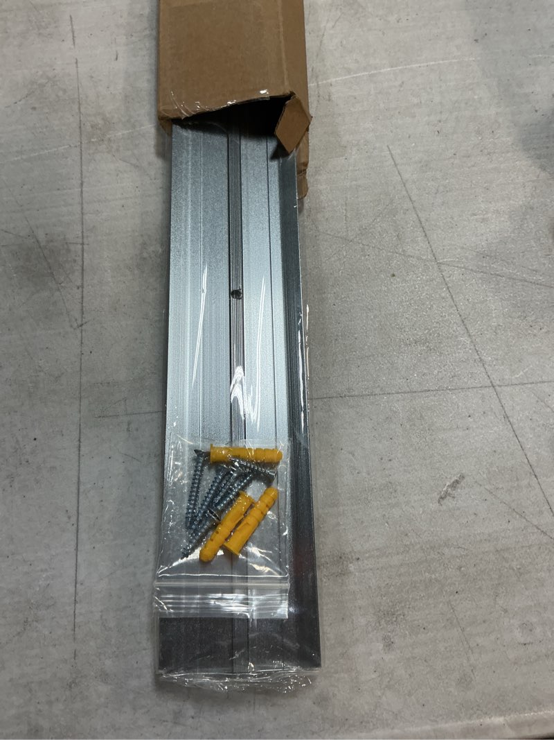 Condition photo showing As Is for Aluminum Door Threshold, 36"L x 2.4"W Metal Floor Transition Strip for Doorways, Threshold Strip for Exterior & Interior Doors Flooring Gaps, Doorway Protector and Decor (Grey) 36"x2.4"x0.1"-1pcs Gray
