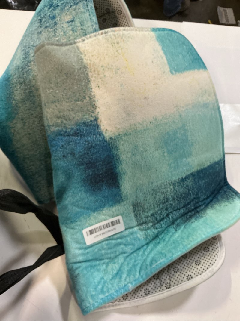 Condition photo showing Good Condition for britimes modern abstract art bathroom rug mat set of 2, turquoise and gray washable cover floor rug carpets floor bath mat bathroom decorations 16x24 and 20x32 inches abstract 3