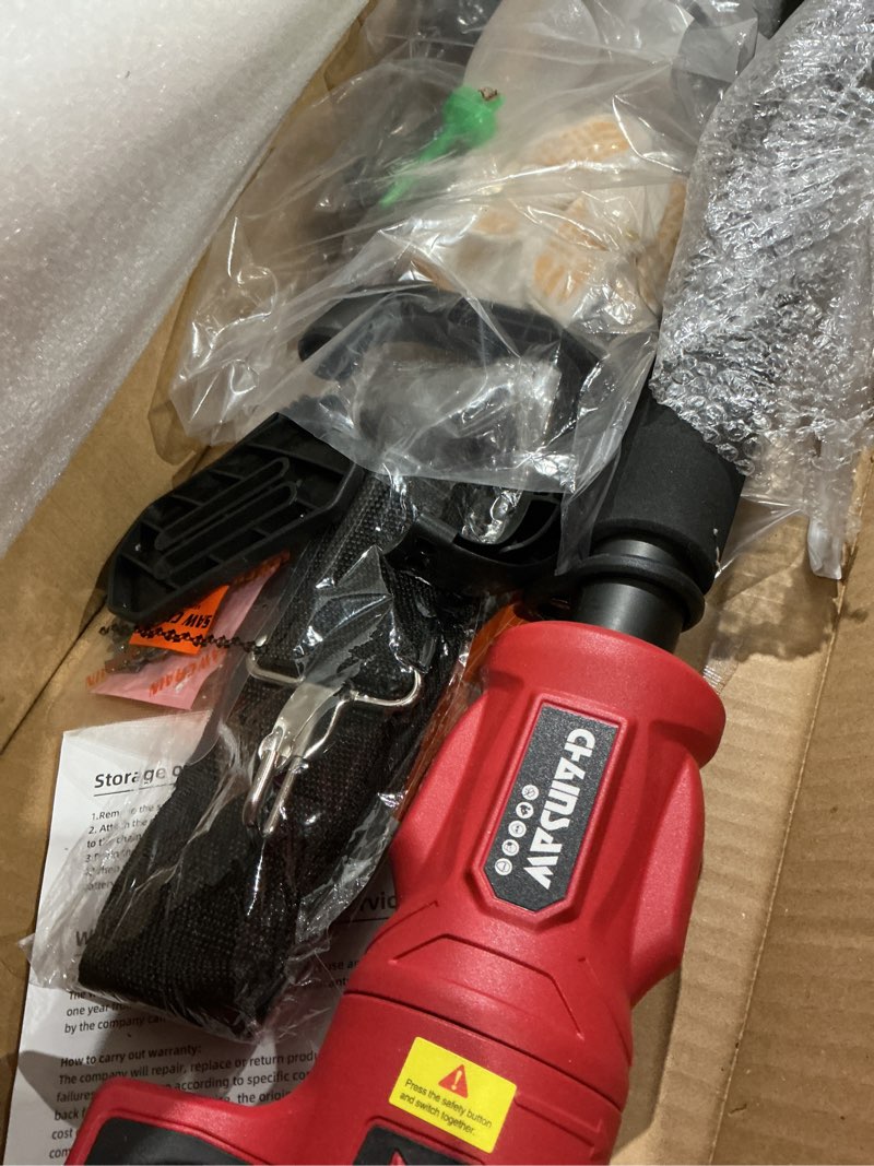 Condition photo showing As Is for 2-in-1 cordless pole saw, 8 inch brushless pole chainsaws compatibility with milwaukee 18v battery(no battery), 8 lb lightweight, auto oiling, 14.8 ft max extension pole saws for tree trimming