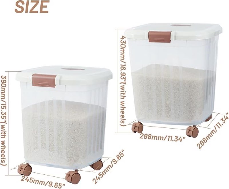 30 lb+50 lb airtight flour rice storage container, large dry food storage container bin with wheel, for rice | grain | pet food | flour, 2 count(clear)
