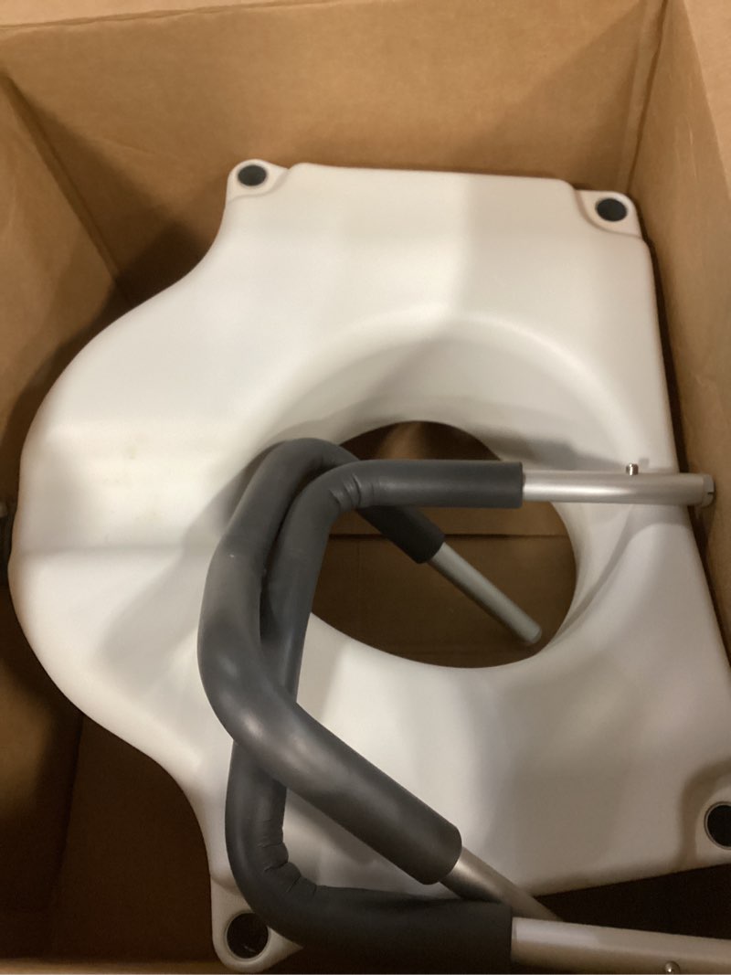 Condition photo showing As Is for Drive Medical 2-in-1 Raised Toilet Seat with Removable Padded Arms - Elevated Bathroom Safety Support - Secure Locking Attachment - Easy Height Assistance - Durable Plastic Construction Standard