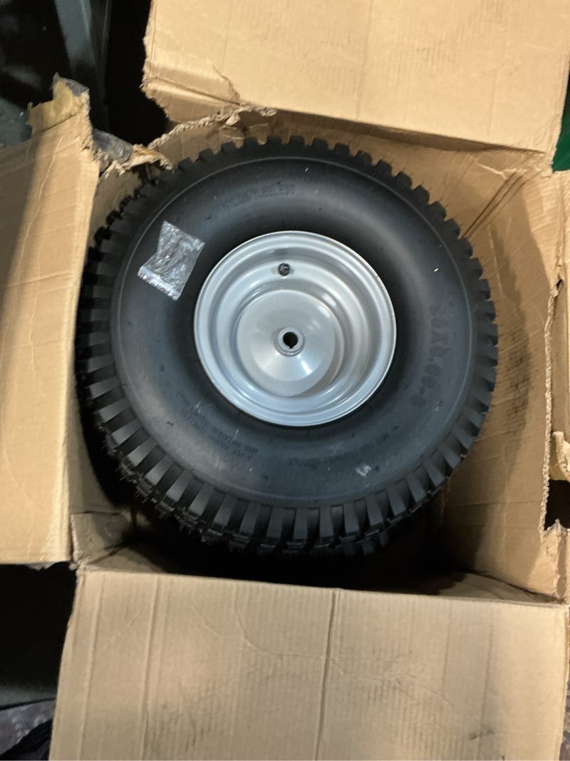 Condition photo showing Good Condition for ar-pro 20x8.00-8 rear tire and wheel assemblies for riding lawn mowers - 3/4" borehole, 3.5" offset hub and 3/16" keyway, 4 ply tubeless, 965lbs capacity (set of 2) 20 x 8.00-8" tubeless (offset hub) silver