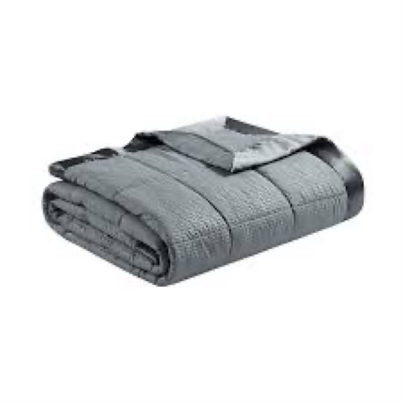 Madison Park Cambria Down Alternative Blanket, Premium 3M Scotchgard Moisture Wicking Treatment, Lightweight and Soft Bed Cover For Summer with Satin Trim, Oversized Full/Queen gray
