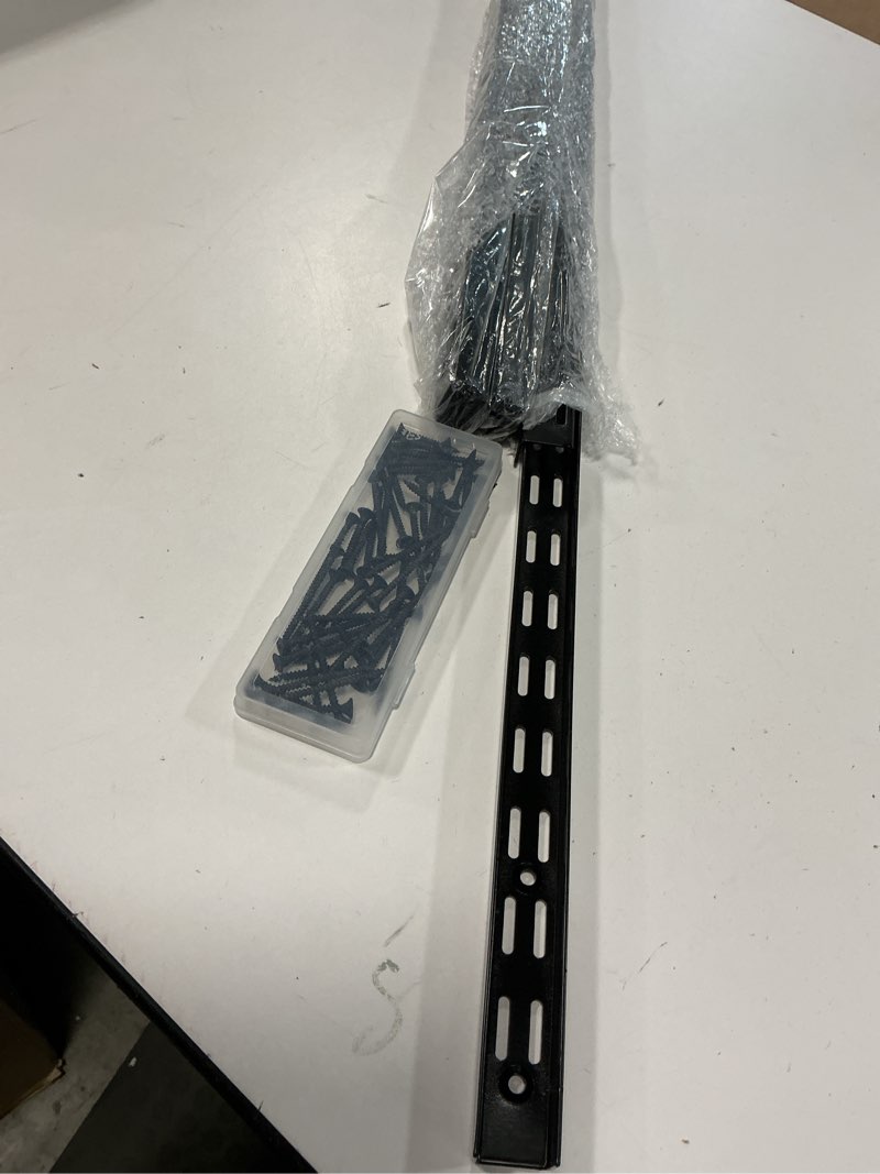 Condition photo showing As Is for 6 Pcs Dual Track Upright Wall Shelving System Heavy Duty Support System Twin Slot Shelf Rail Shelf Standards for Pantries Linen Closets Laundry Rooms(Black,25 Inch) 25 Inch Black