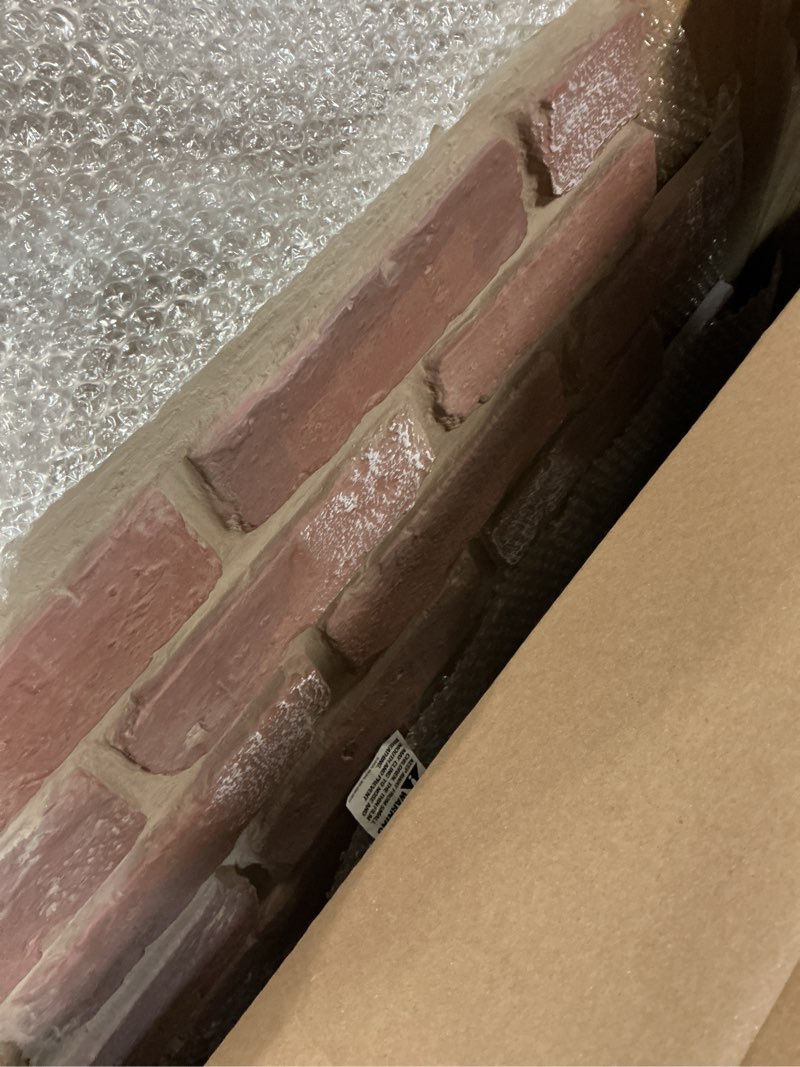 Condition photo showing Good Condition for everstone aged brick faux brick panel, 46 7/8"w x 27"h x 1 1/4"d, burnished red color