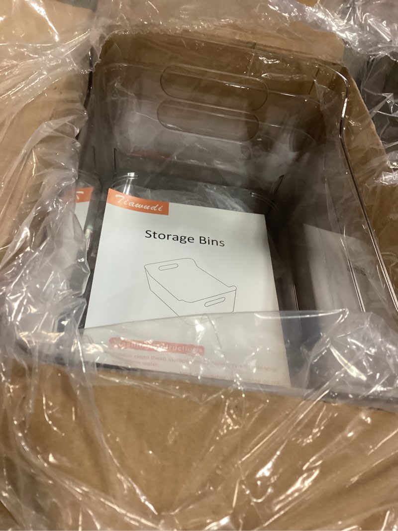 Condition photo showing Good Condition for Tiawudi 12 Pack Plastic Storage Bins, Multi-Use Organizer Bins, Pantry Organizer, Clear Storage Containers for Home, Kitchen, Office, Cabinet, Shelf and Fridge Organization