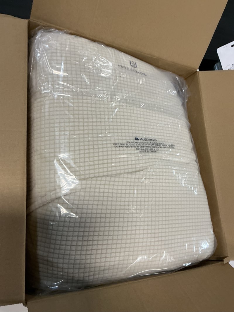 Condition photo showing New/Like New for subrtex slipcover sets for sofa, 7 pieces stretch furniture cover, wear resistant, washable, checkered pattern, ivory (large) ivory large