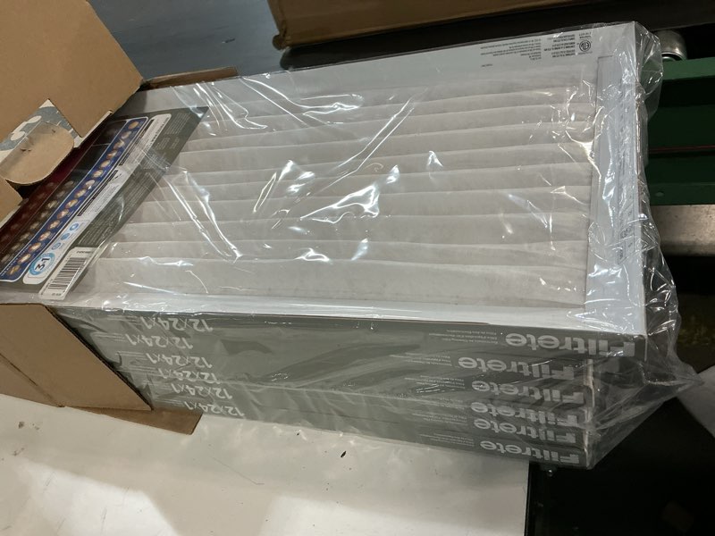 Condition photo showing Good Condition for filtrete 12x24x1 ac furnace air filter, merv 5, mpr 300, capture unwanted particles, 3-month pleated 1-inch electrostatic air cleaning filter, 6-pack (actual size11.69x23.69x0.81 in)